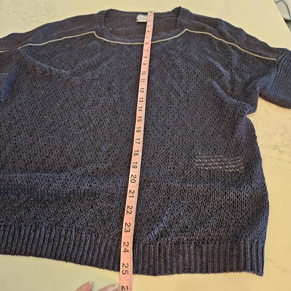 Chico's Size Medium (1) Round Neck Short Sleeve Deep Navy Open Knit Sweater - Picture 8 of 9